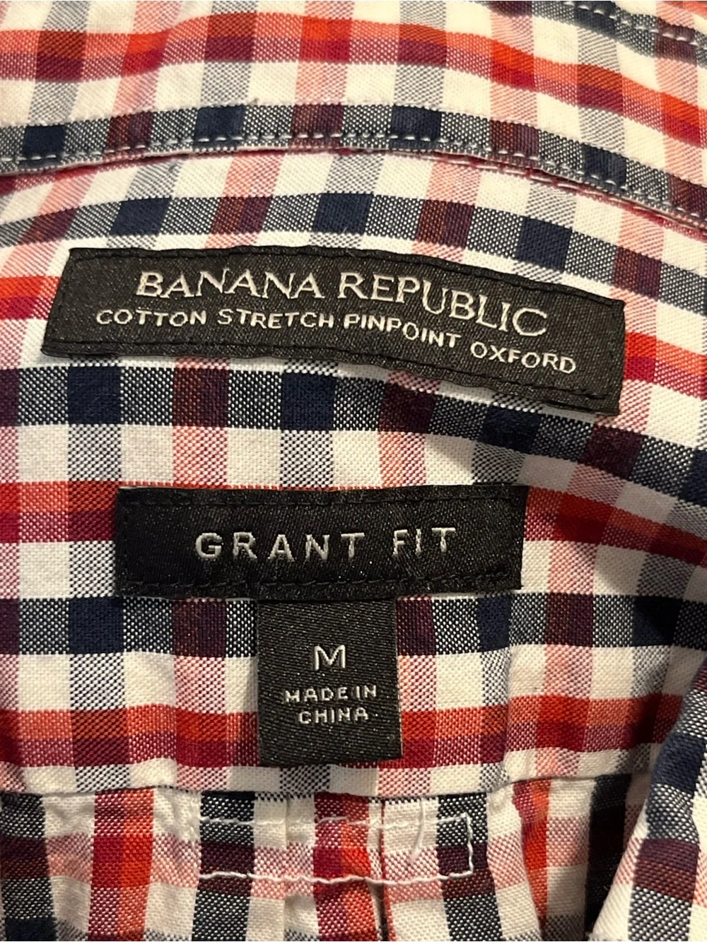 Banana Republic Men's Grant Fit Dress Shirt Plaid Check Size M Red Black Cotton